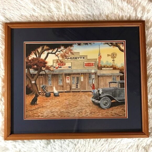 NWOT Vintage Coca-Cola Garrett's Mercantile Matted Wood Glass Framed Print